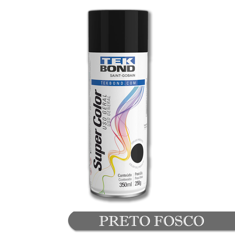 02 tinta spray uso geral 350ml tekbond preto fosco 1 lata